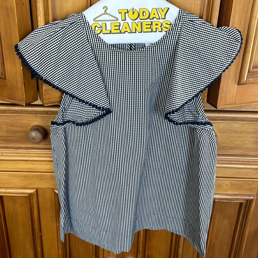 Thomas Mason® for J.Crew flutter-sleeve top-cotton poplin Large-dark navy/white